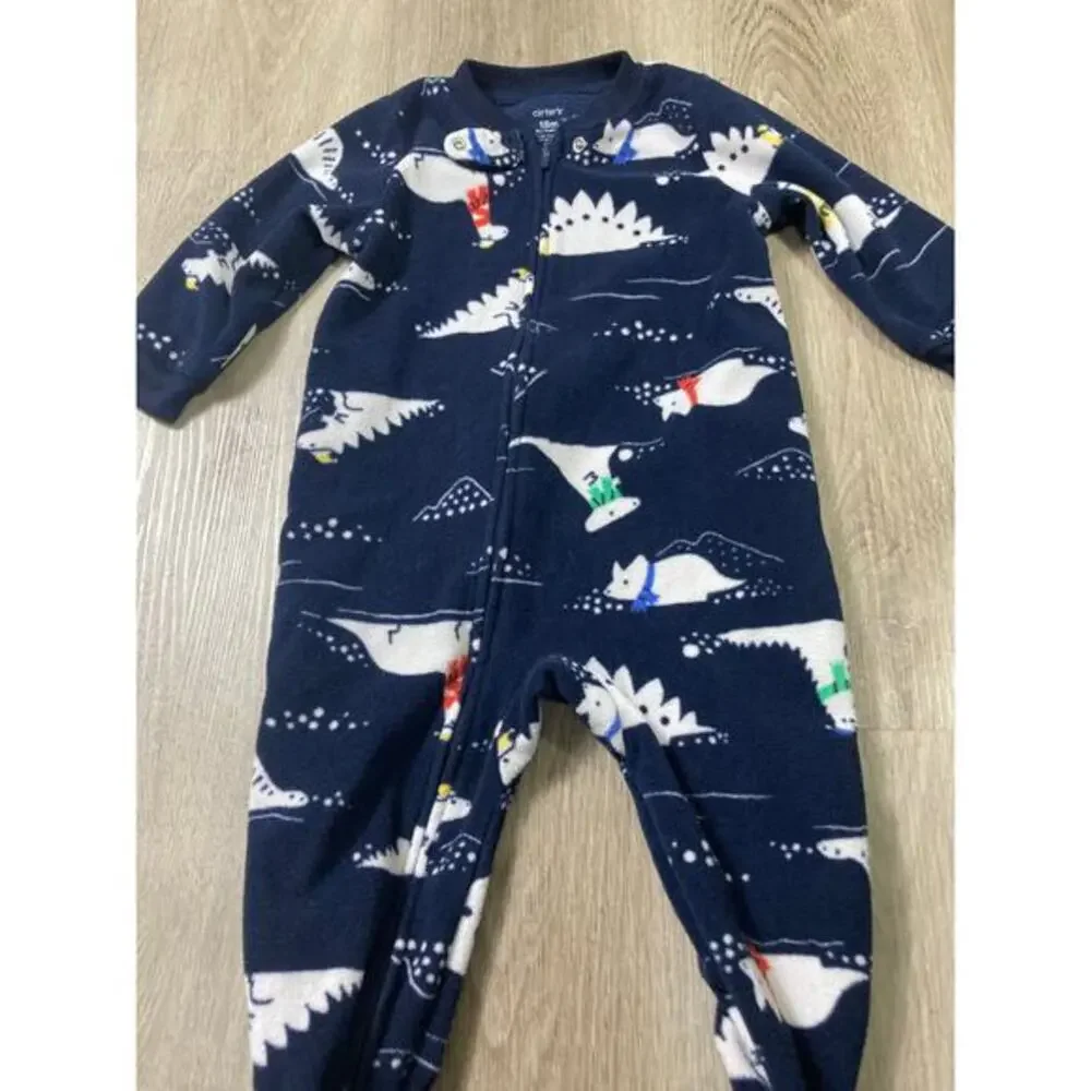 Carter's Unisex Blue Dinosaur Fleece‎ Footie Pyjamas 18 Months